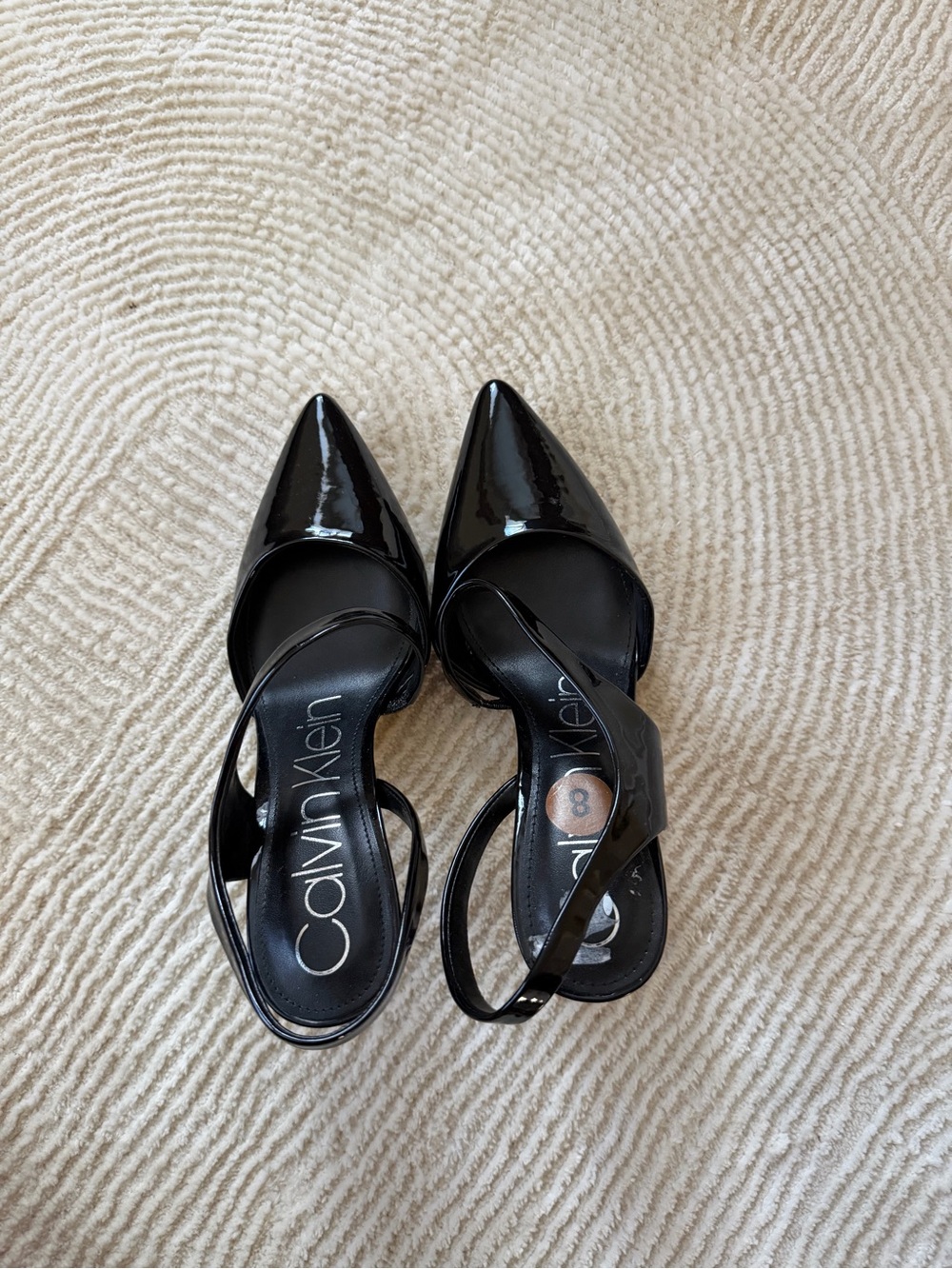 Calvin Klein Black Patent Pointed Slingback Pumps